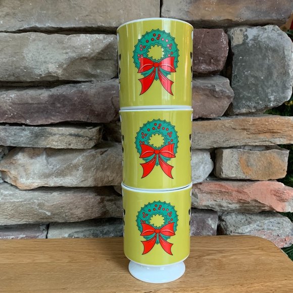 VTG Inarco MCM Santa Mugs Christmas Wreaths Mid Century Pedestal Lot 3 - Picture 5 of 10
